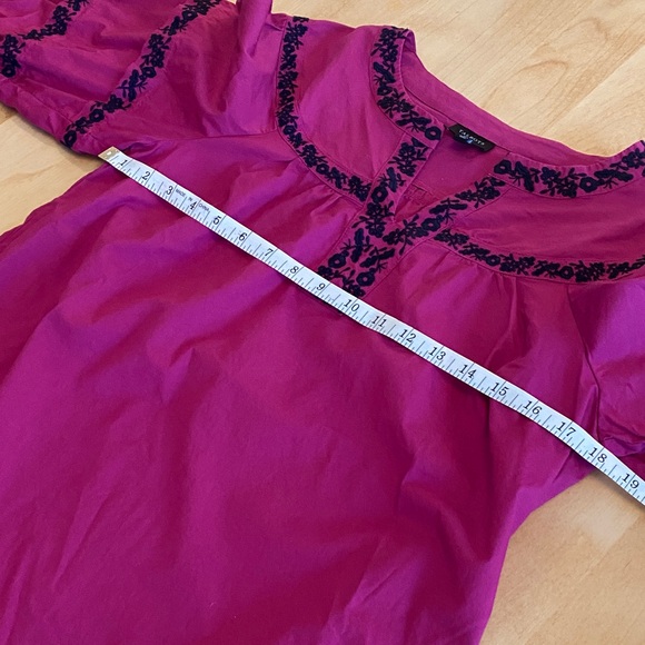 Talbots Magenta Blouse with Black Embroidered Detail & Bell Sleeves - Picture 5 of 11